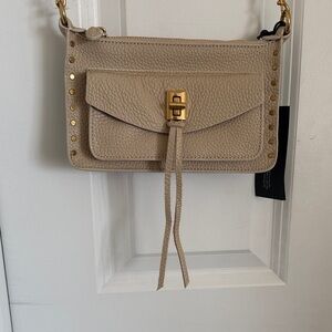 Rebecca Minkoff Stone (Cream/Beige) Darren Mini Top Zip Bag with Gold Hardware